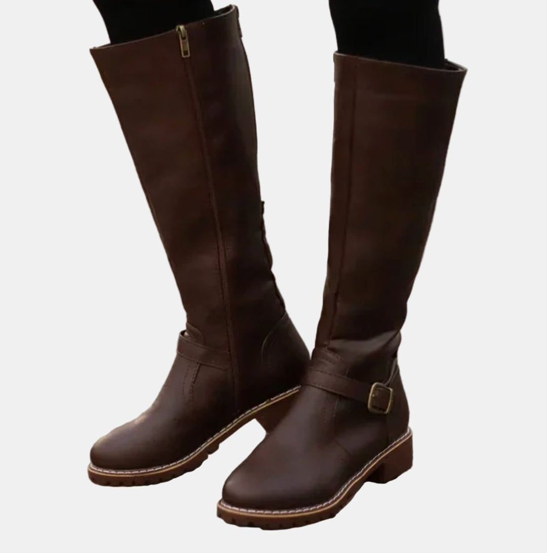 Giselle | Trendy Buckle Accent Knee High Boots