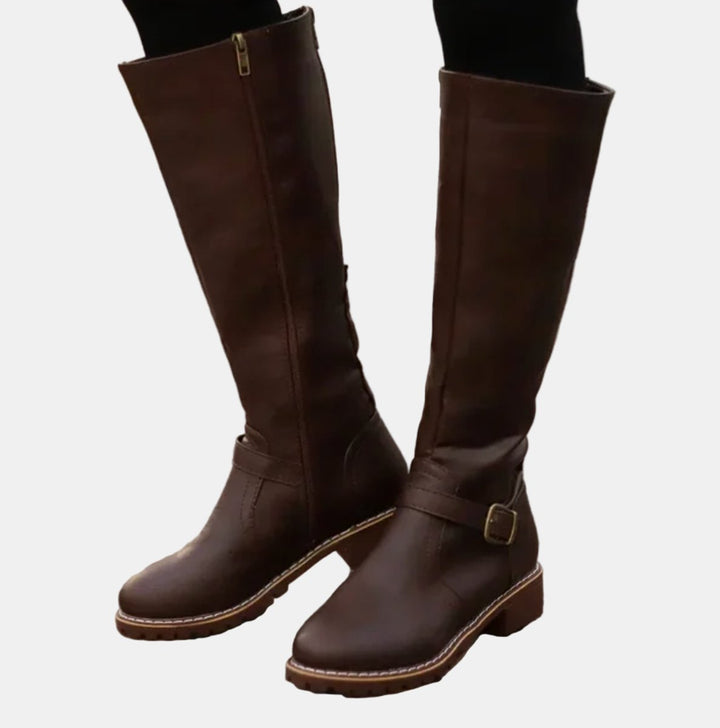 Giselle | Trendy Buckle Accent Knee High Boots