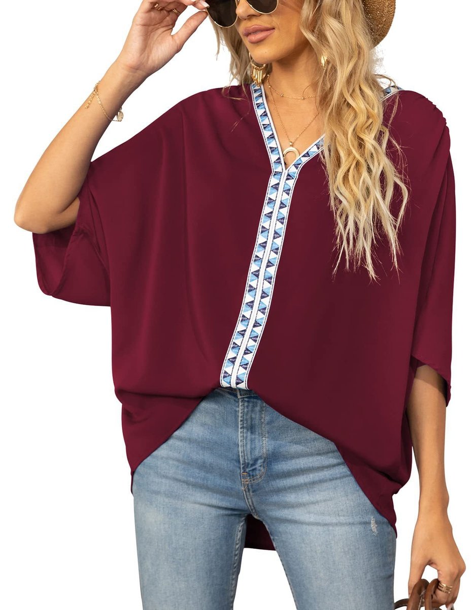 Kristin | Bohemian Embroidered V-Neck Tunic Top