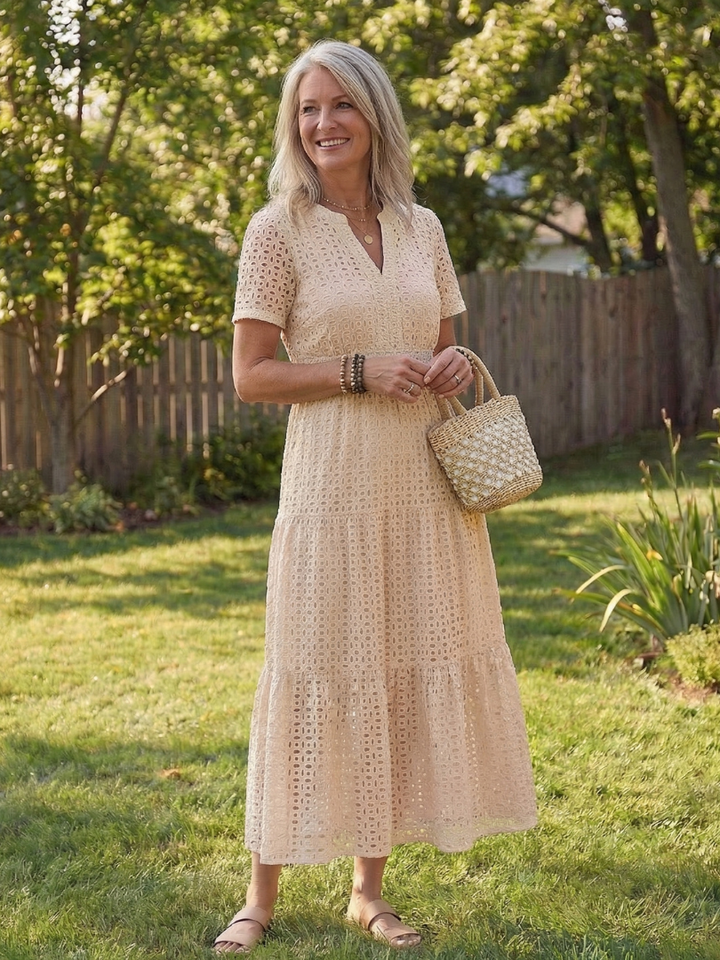 Odelisse | Midi Dress – Short Sleeve Eyelet Style