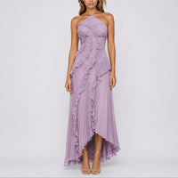 Luna | Stylish Fall Wedding Pleated Halter Maxi Dress