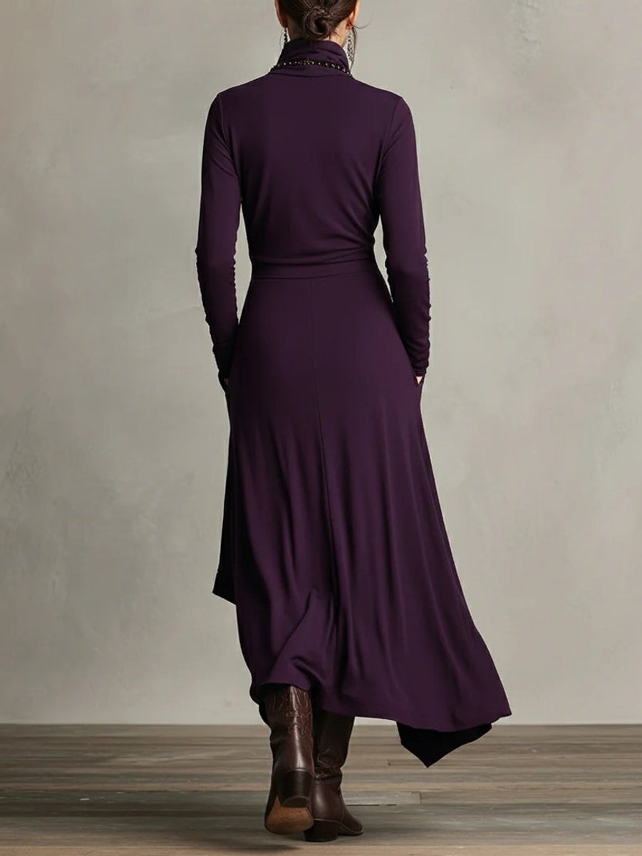 Isabella | Stylish Asymmetrical Roll-Collar Long-Sleeved Maxi Dress