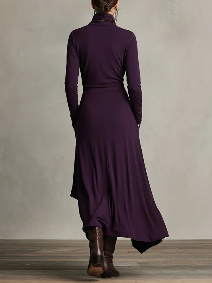 Isabella | Stylish Asymmetrical Roll-Collar Long-Sleeved Maxi Dress
