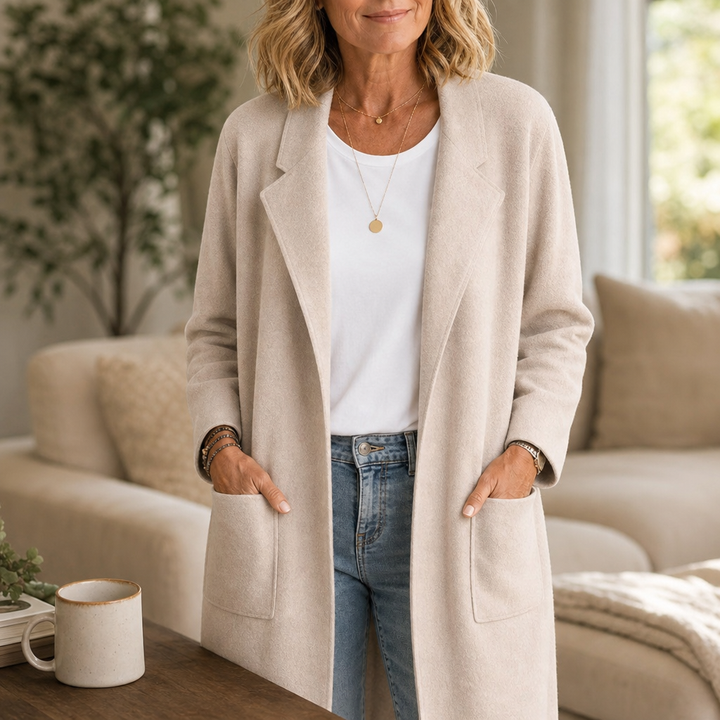 Draperie | Longline Open-Front Coat – Wool-Blend Style for Women