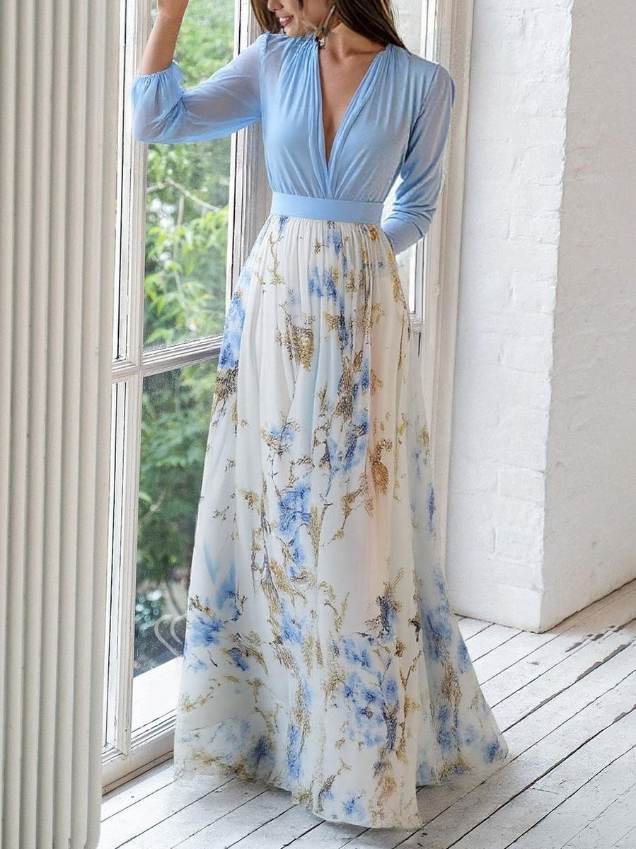 Jennifer | Stilvolles florales Chiffon-Maxikleid mit langen Ärmeln