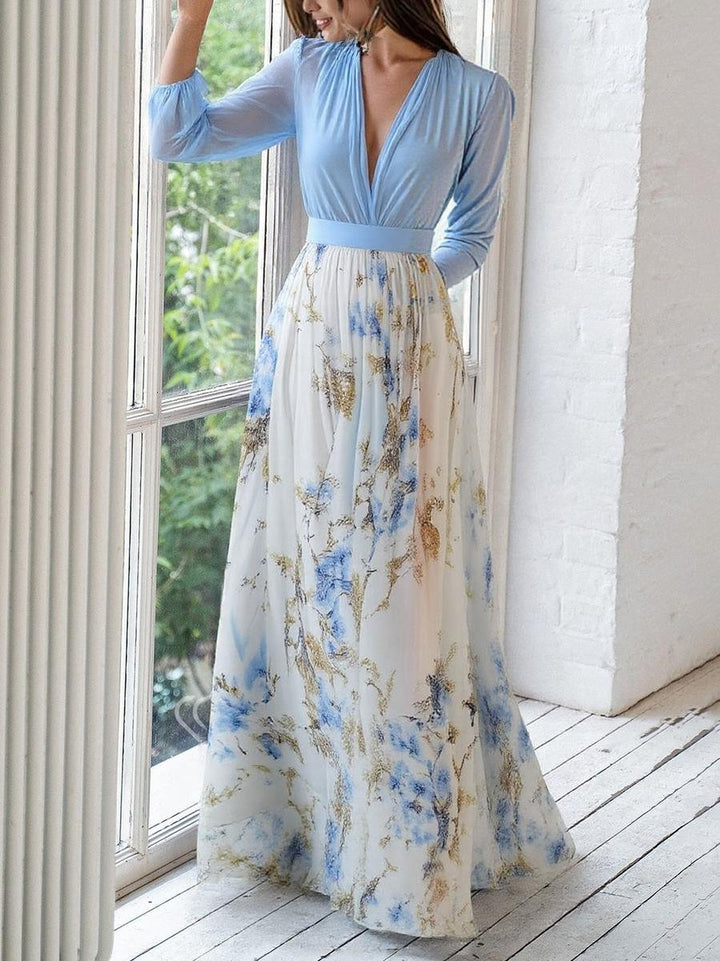 Jennifer | Stilvolles florales Chiffon-Maxikleid mit langen Ärmeln