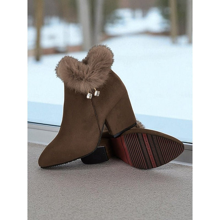 Claire | Block Heel Ankle Boots – Cozy Fur-Trimmed Style