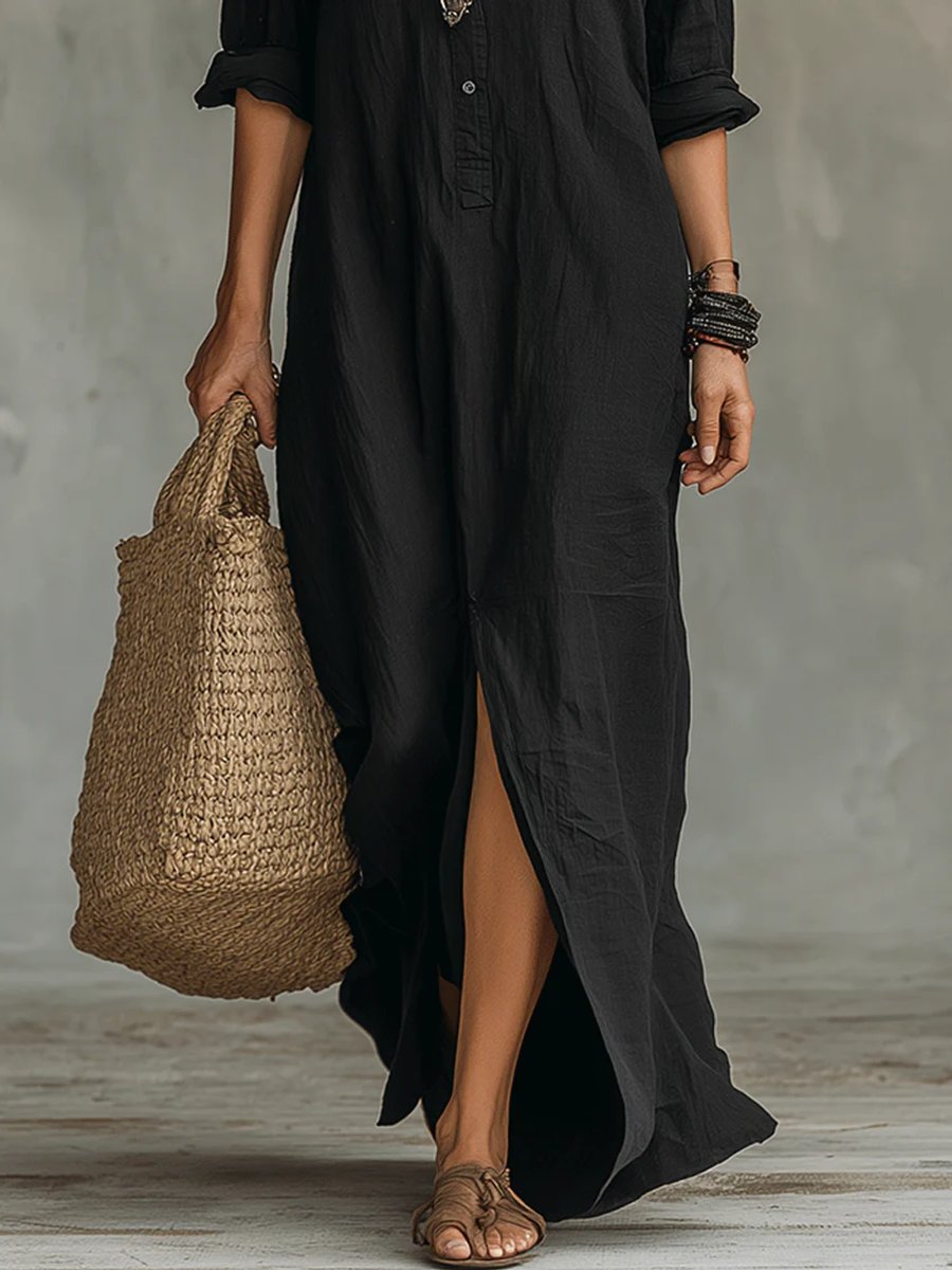 Lola | Casual Button-Front Long-Sleeved Maxi Shirt Dress