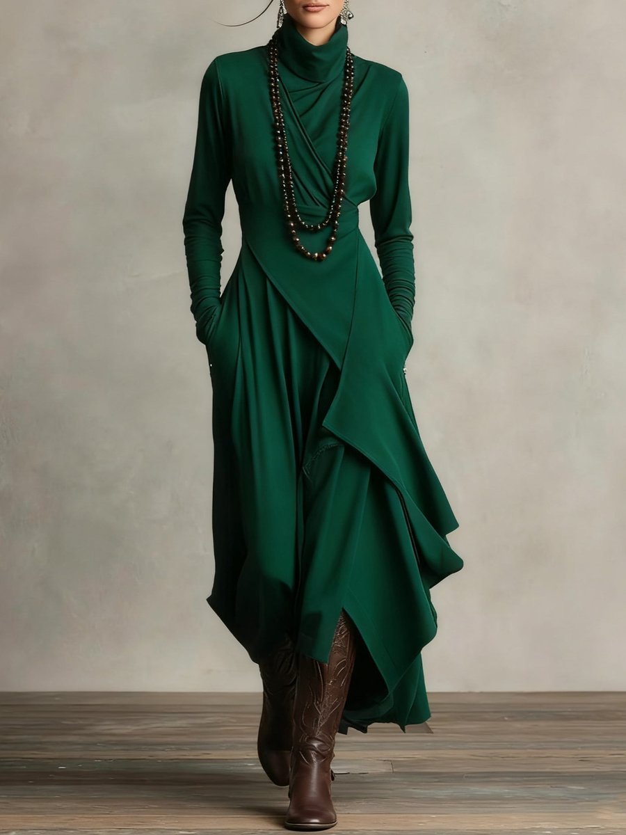 Luisa | Turtleneck Maxi Dress – Elegant Asymmetrical Style