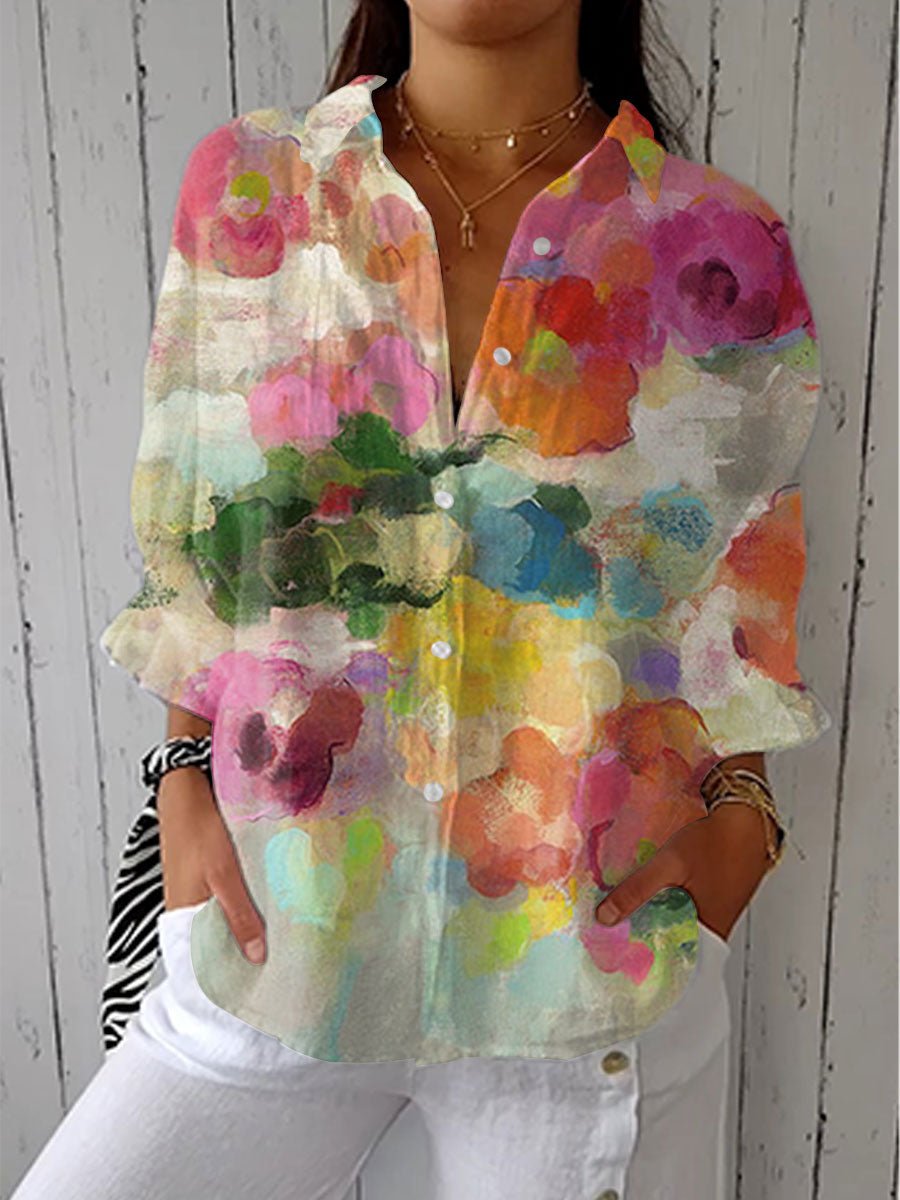 Patricia | Watercolor Collar Blouse – Artistic Design for Women