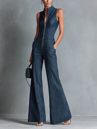 Sienna | Sculpted Stretch Denim Flared Jumpsuit