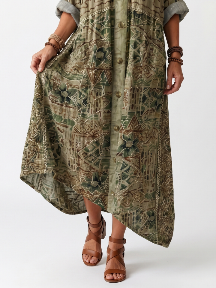 Aleta | Midi Dress – Embroidered Button Front with Pockets