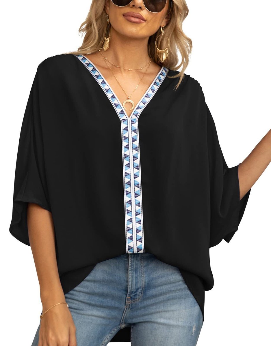 Kristin | Bohemian Embroidered V-Neck Tunic Top
