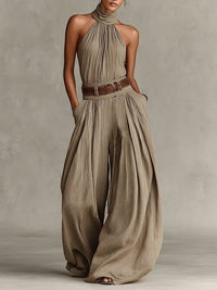 Sienna | Bohemien-Jumpsuit mit Neckholder, weitem Bein und Gürtel