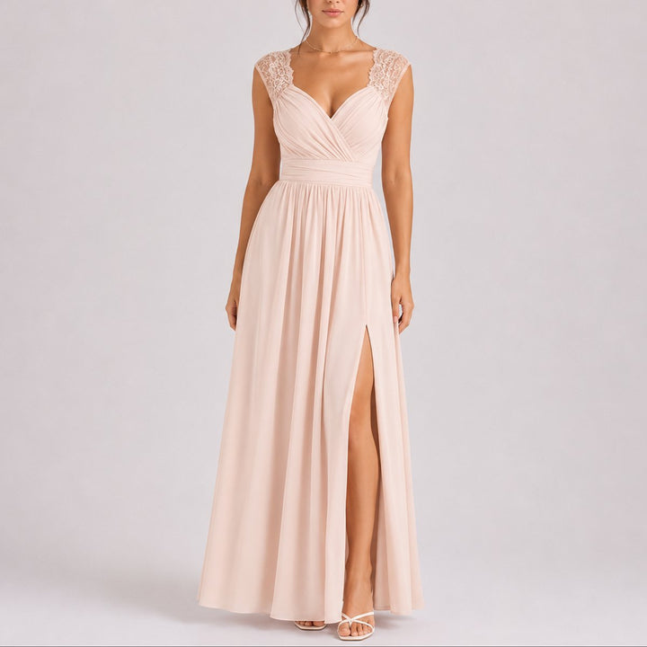Ava | Lightweight Fall Wedding Lace Wrap Maxi Dress