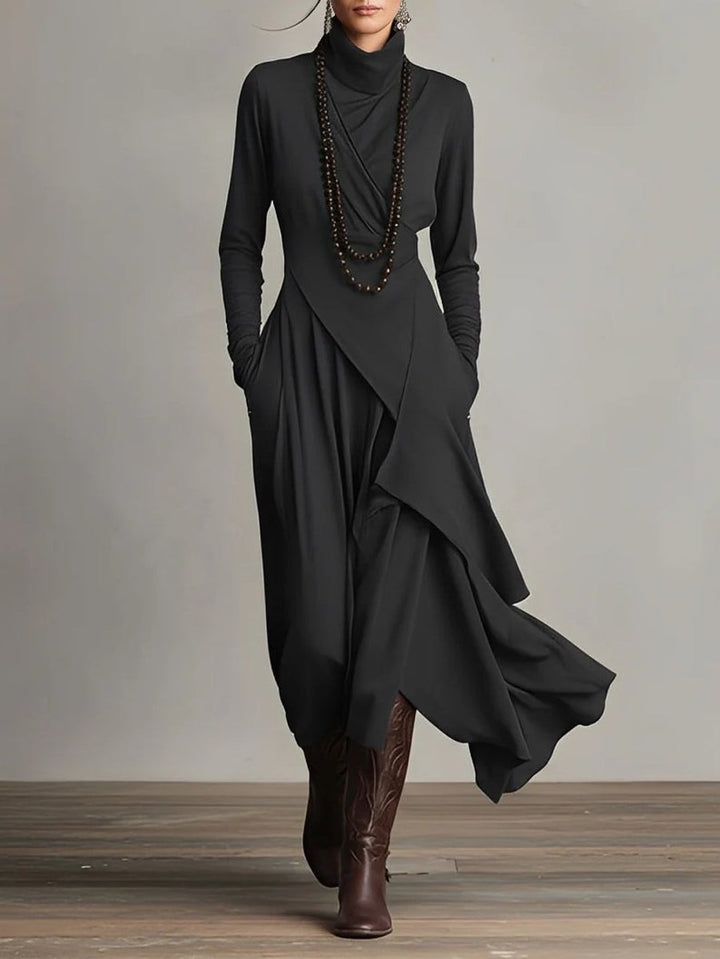 Isabella | Stylish Asymmetrical Roll-Collar Long-Sleeved Maxi Dress