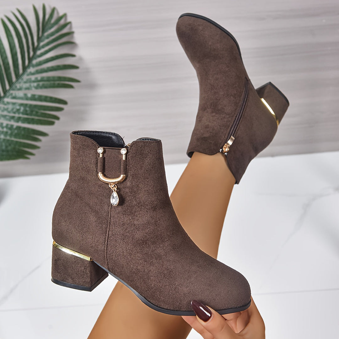 Hazel | Schicke Chelsea-Stiefeletten aus braunem Veloursleder