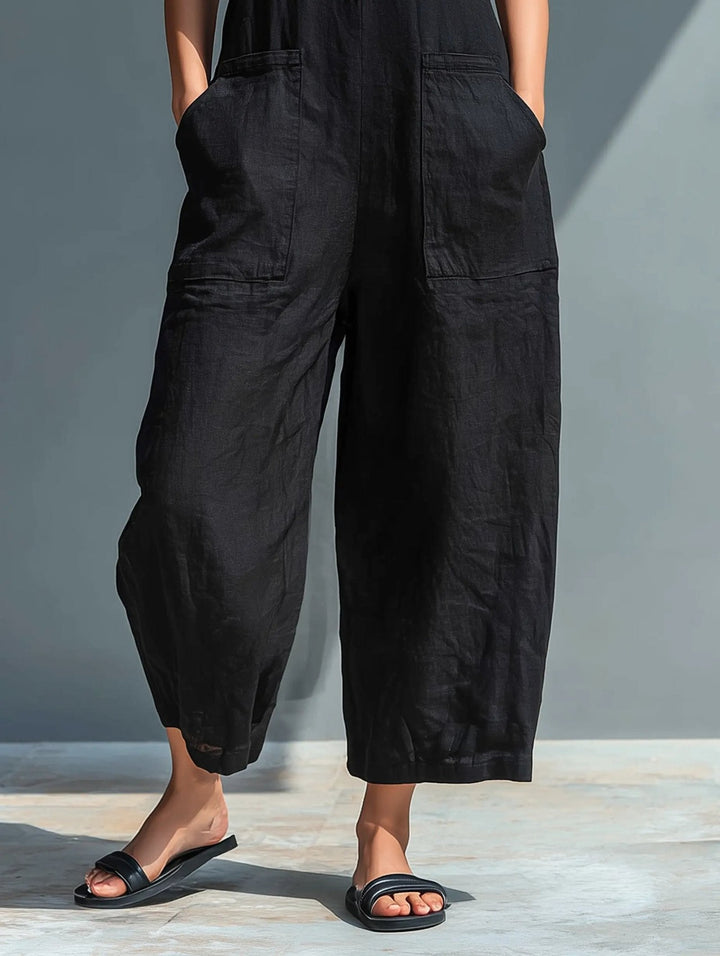 Alara | Linen Button-Up Jumpsuit – Elegant Sleeveless Style for Women