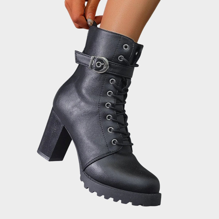 Hazel | Stilvolle Damen-Kampfstiefeletten mit Schnürung, Blockabsatz und Knöchelhöhe