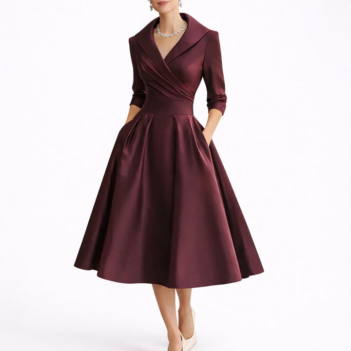 Maisie | Elegantes Design, strukturiertes A-Linien-Midikleid für Herbsthochzeiten