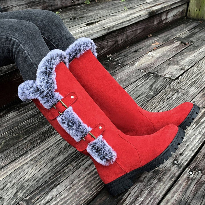 Fiona | Plush Fur-Trimmed Buckle Knee High Boots