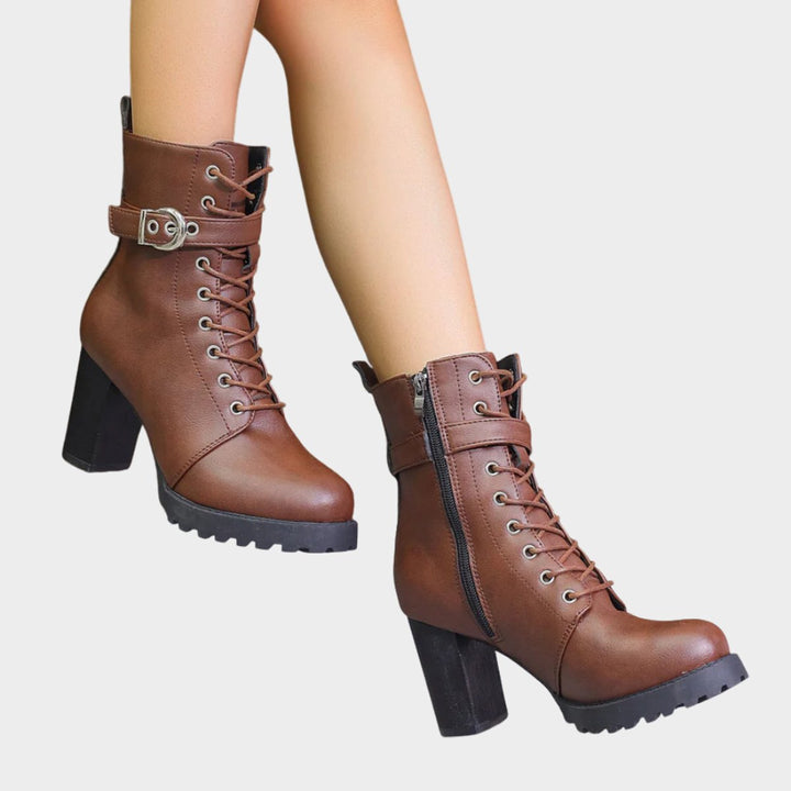 Hazel | Stilvolle Damen-Kampfstiefeletten mit Schnürung, Blockabsatz und Knöchelhöhe