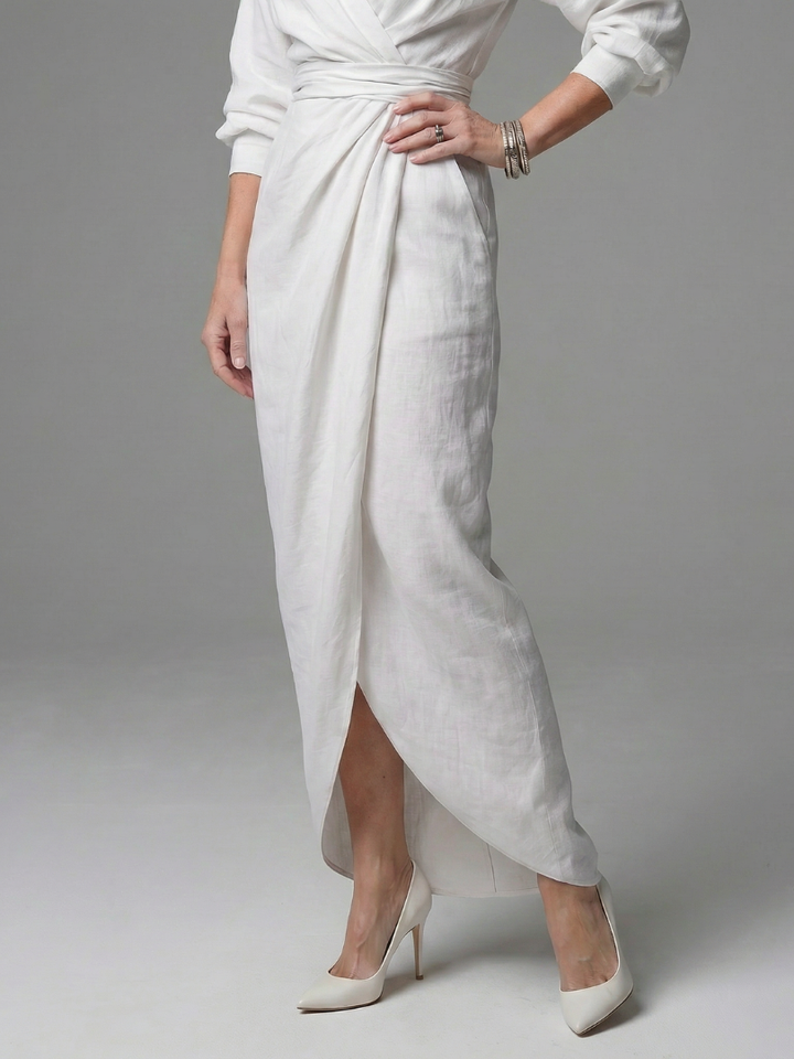 Estelle | Diagonal-Drape Long-Sleeve Fall Maxi Dress