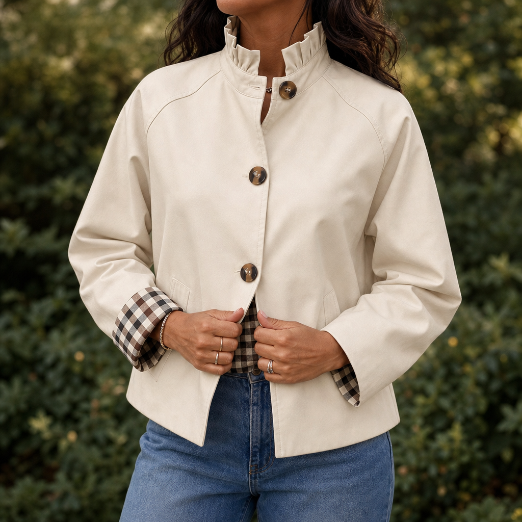 Cuff & Collar | Short Trench Coat – Stylish Plaid Cuffed Design