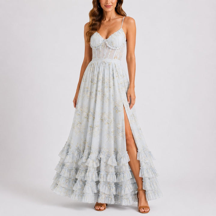 Charlotte | Stilvolles florales Maxikleid mit Korsett für Herbsthochzeiten