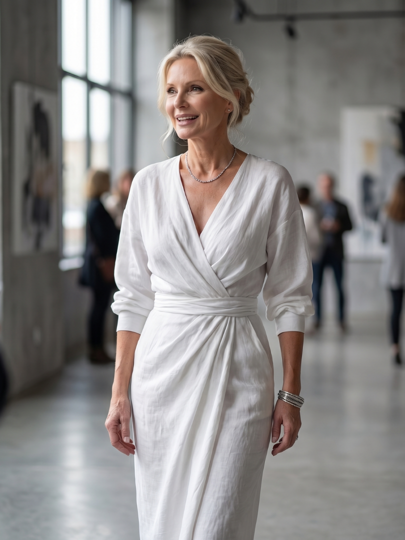 Estelle | Diagonal-Drape Long-Sleeve Fall Maxi Dress