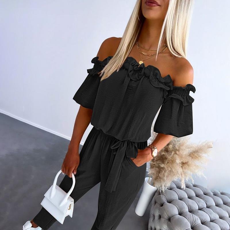 Amelia | Off-Shoulder Ruffle Jumpsuit – Elegant Style for Women