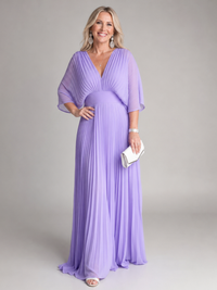Nadia | V-Neck Long-Sleeve Pleated Fall Maxi Dress