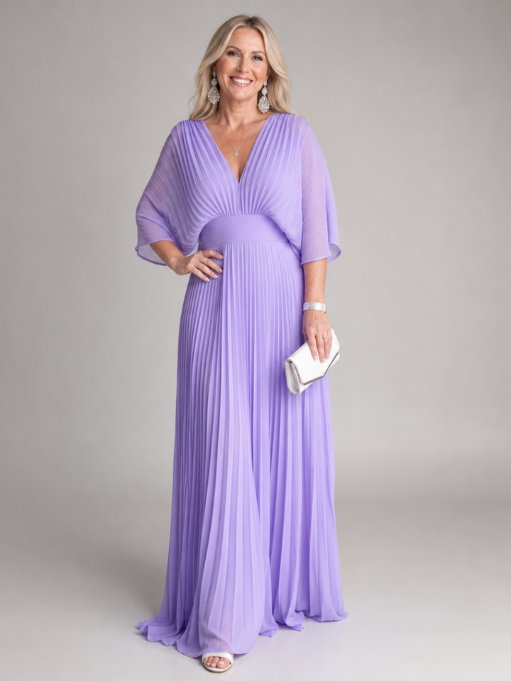 Nadia | V-Neck Long-Sleeve Pleated Maxi Dress