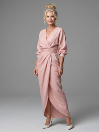 Estelle | Diagonal-Drape Long-Sleeve Fall Maxi Dress