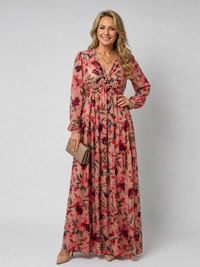 Isadora | Langarm-Maxikleid für den Herbst mit Blumenmuster und Volants