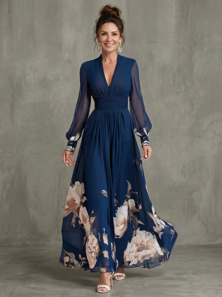 Zaria | Pleated Maxi Dress with Sheer Sleeves