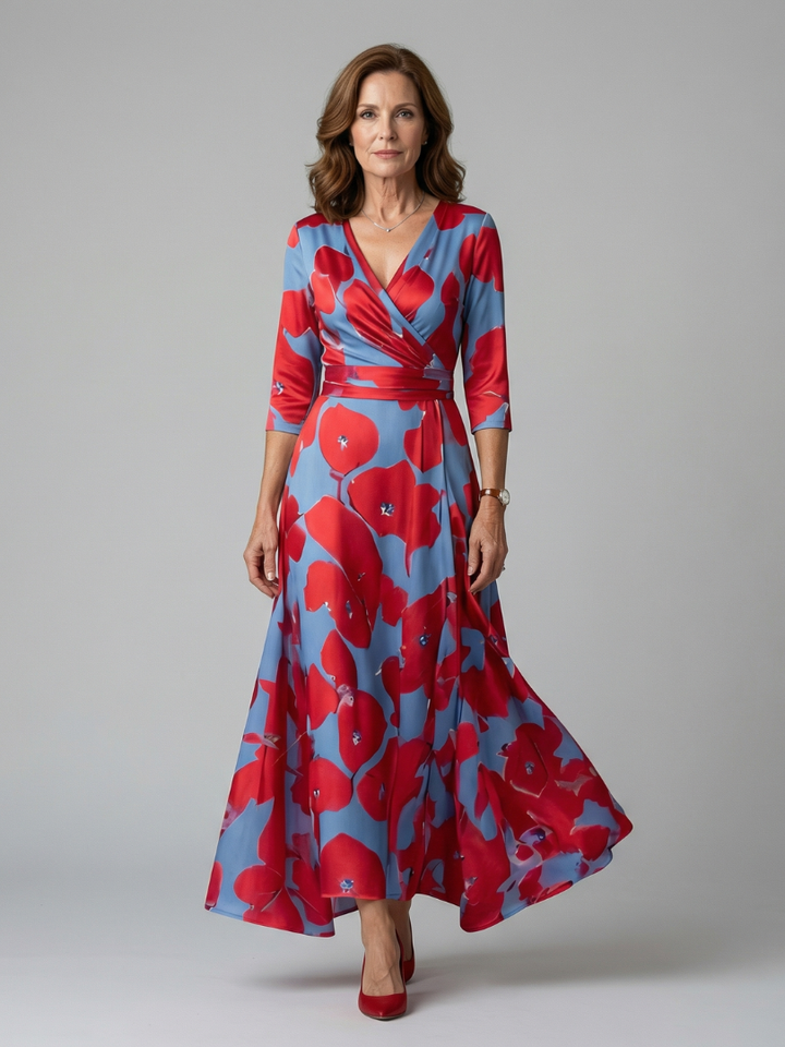 Celine | Midi Dress – Floral Cross Wrap Style for Women