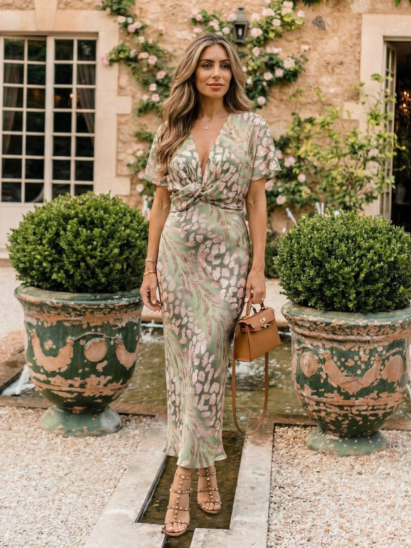 Coralie | Midi Dress with Abstract Print and Twist Waist
