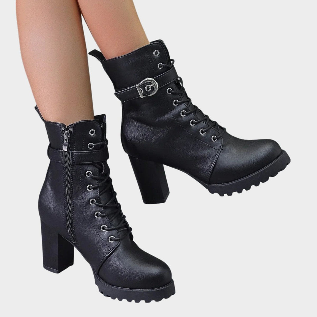 Hazel | Stilvolle Damen-Kampfstiefeletten mit Schnürung, Blockabsatz und Knöchelhöhe