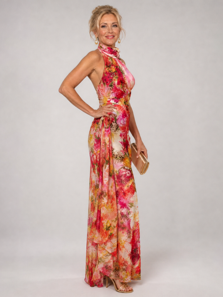 Elisabetta | Halter Neck Maxi Dress – Floral Print Style