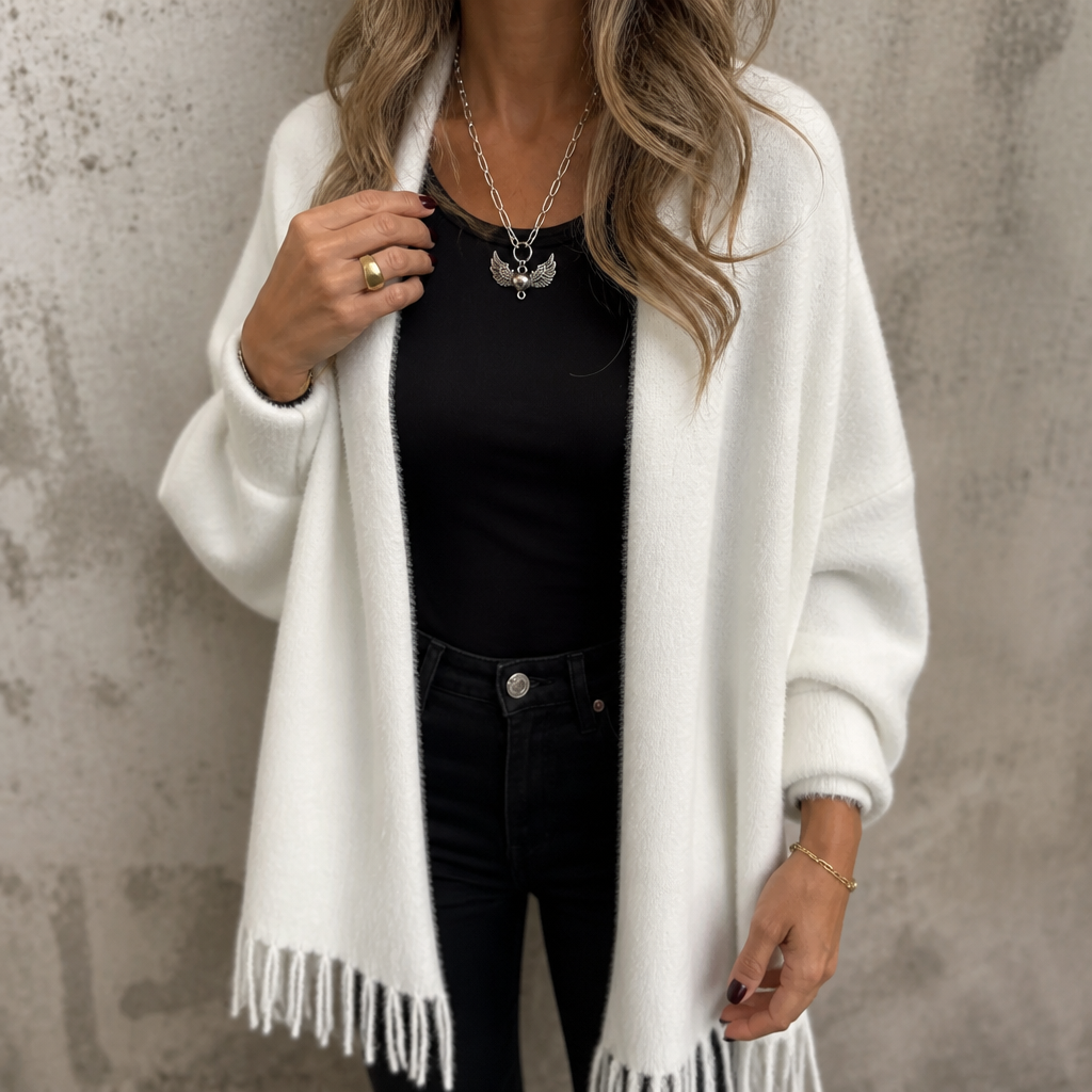 Mantelle | Draped Shawl Collar Open-Front Wool Coat