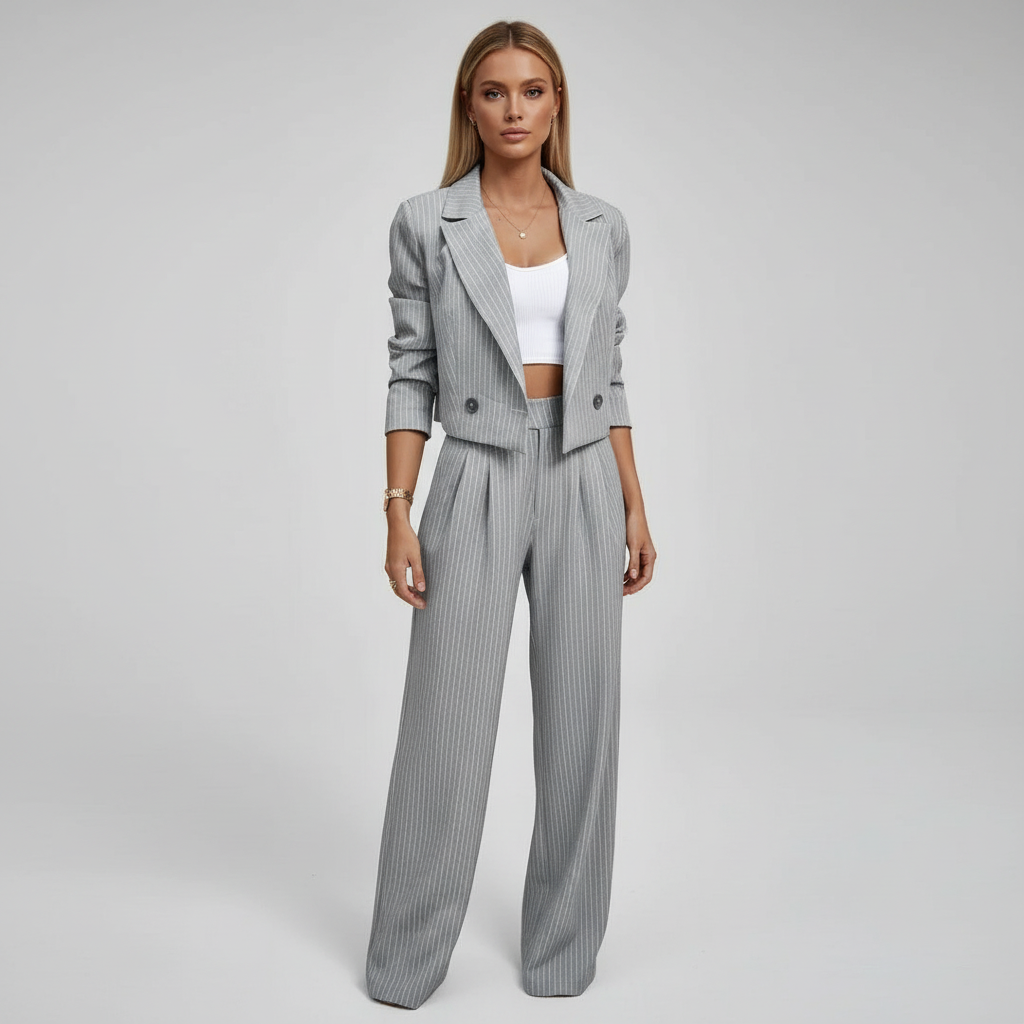 Sienna | Completo trendy con blazer a righe e pantaloni a gamba larga