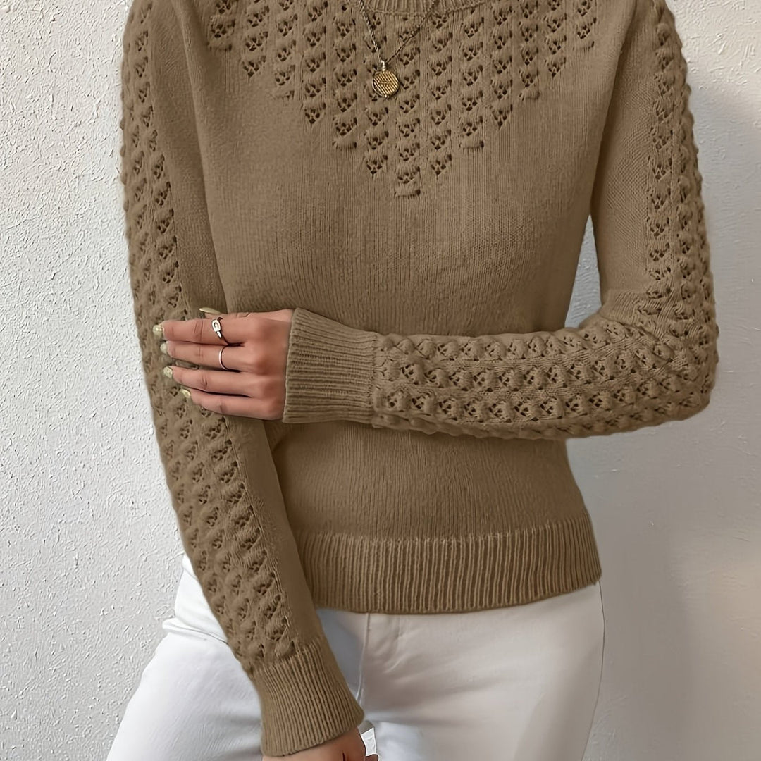 Aveline | Pointelle-Knit Sweater – Elegant Round Neck Style for Women
