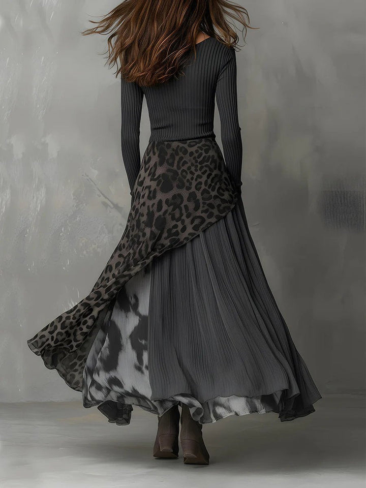 Evelyn | Schickes und trendiges Maxikleid mit Leopardenmuster und langen Ärmeln