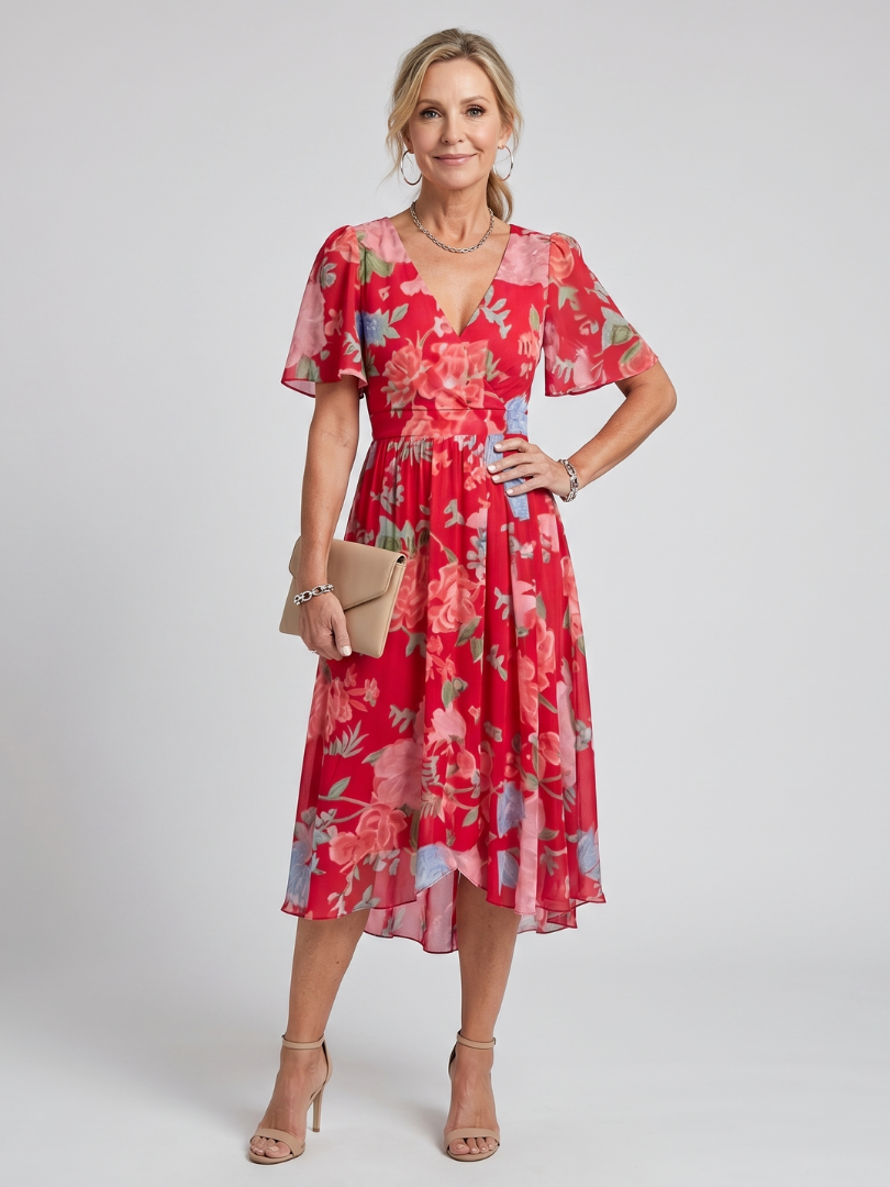 Mirabel | Midi Dress – Flutter Sleeve Floral Print for Women