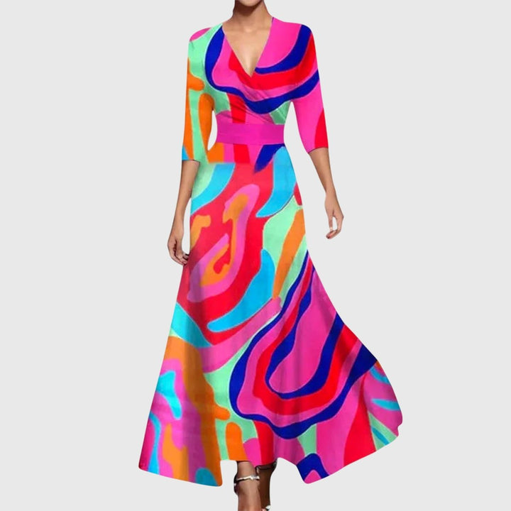 Juliette | Trendiges, floral gemustertes Wickel-Maxikleid mit langen Ärmeln