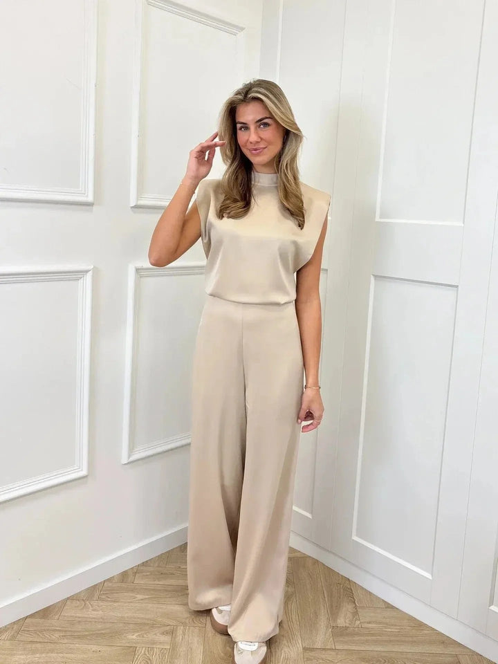 Clara | Satin Jumpsuit – Elegant Wide-Leg Design for Women