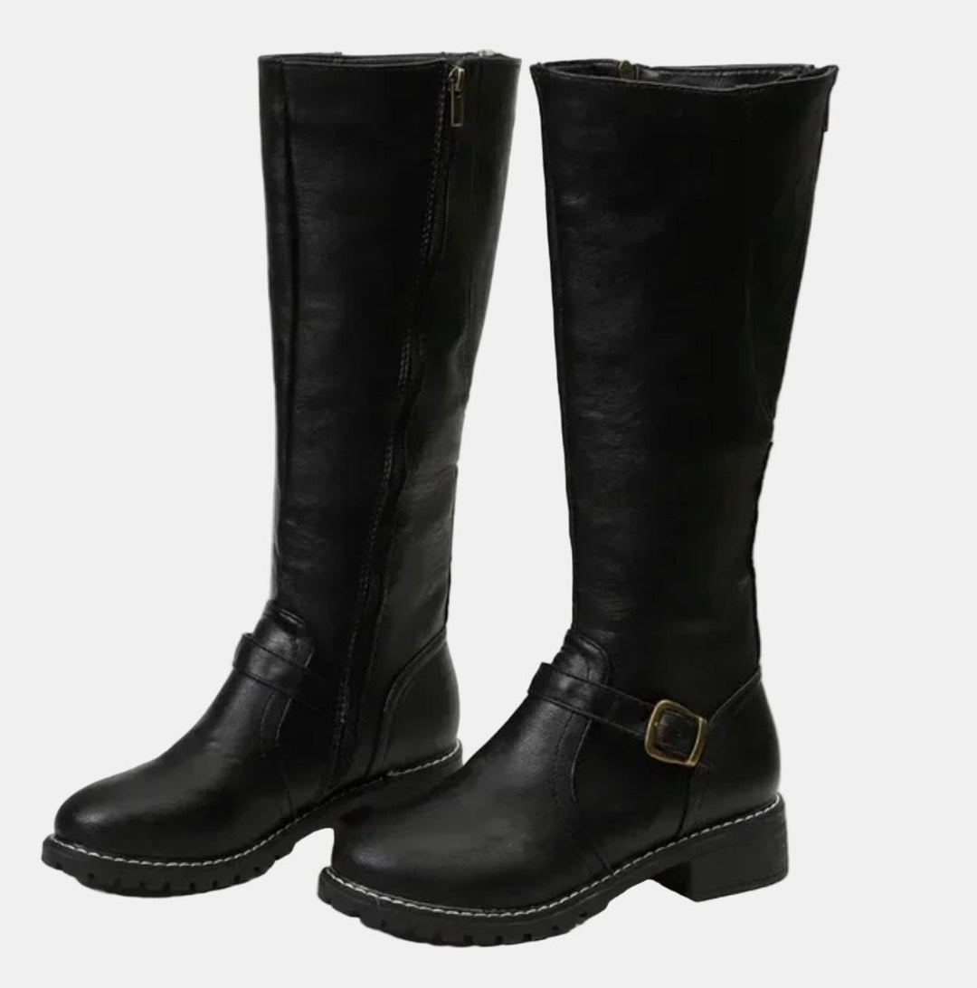 Giselle | Trendy Buckle Accent Knee High Boots