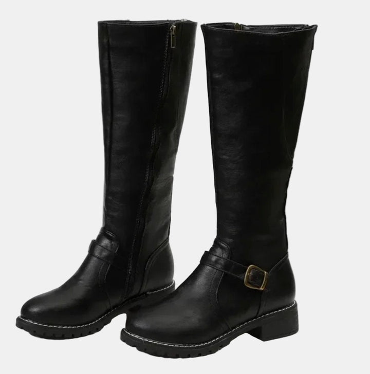 Giselle | Trendy Buckle Accent Knee High Boots