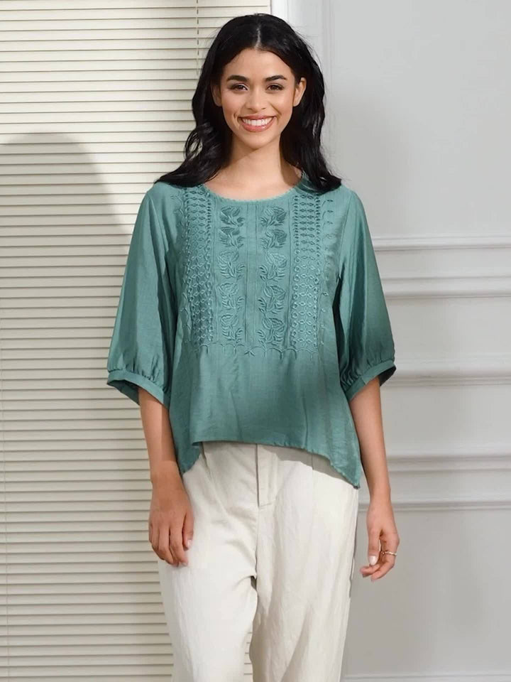 Sienna | Embroidered Scoop-Neck Blouse for Women